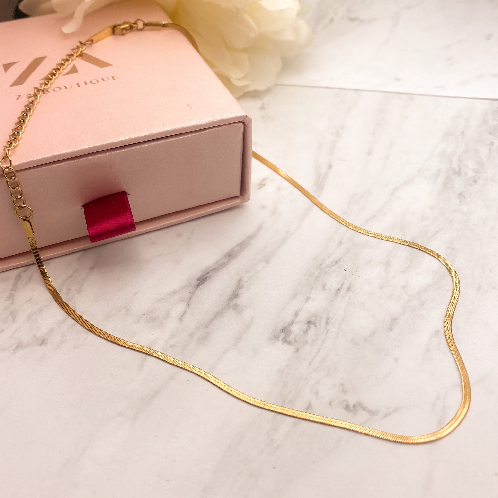 ★HARANG★ HR 344N_Herringbone Snake Chain Necklace (Thin) Snake Chain | Herringbone Necklace | Gold or Silver Snake