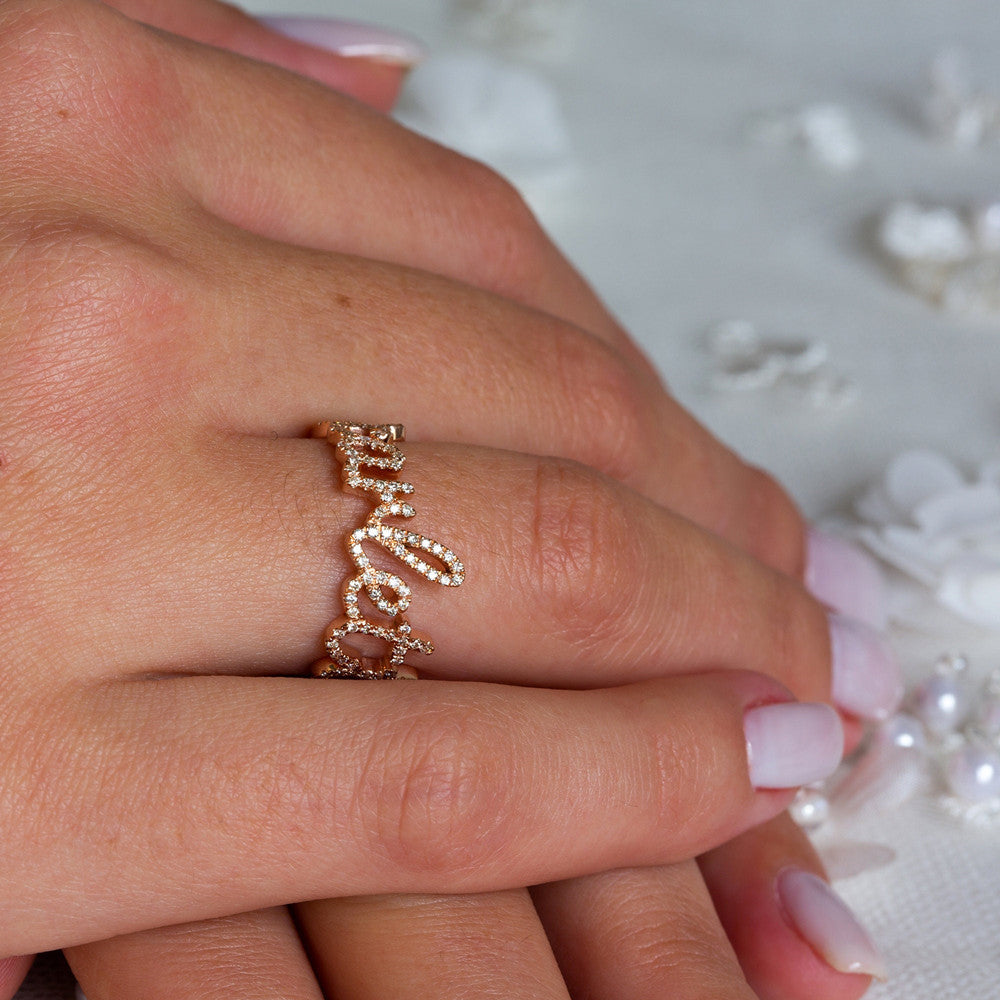 Zircon Crystal Custom Name Ring