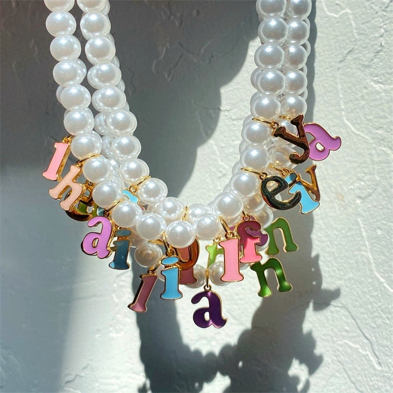 Candy Pearl Letter Custom Necklaces