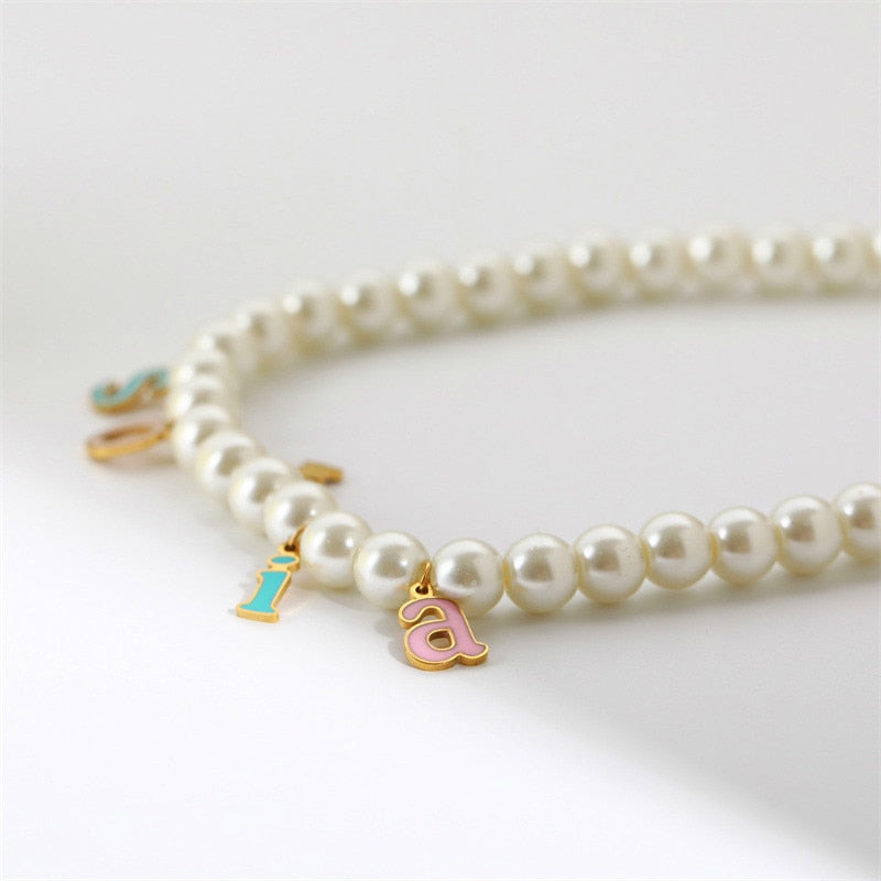 Candy Pearl Letter Custom Necklaces