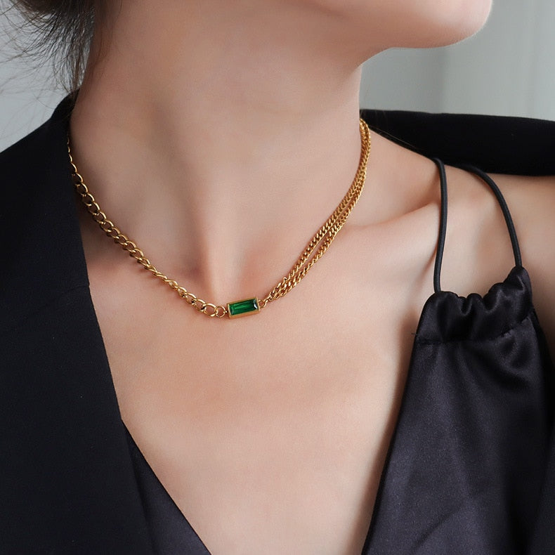 Geometry Square Green Stone Necklace