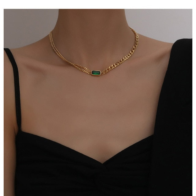Geometry Square Green Stone Necklace
