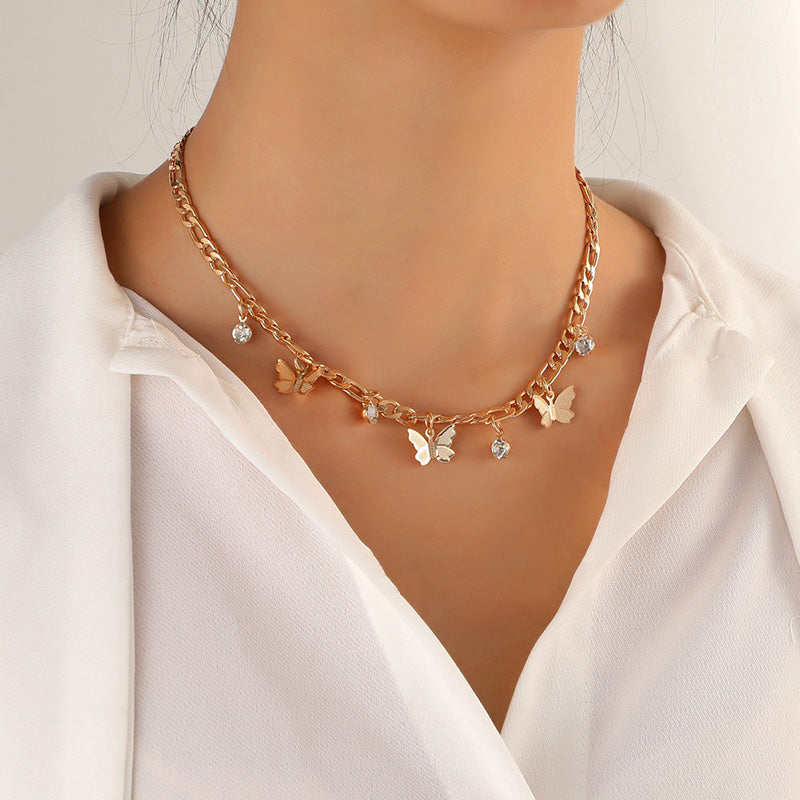 Zircon Butterfly Figaro Chain Necklace